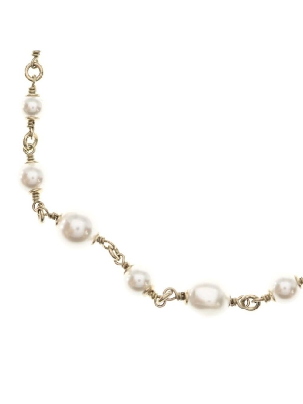 Chanel Heart Rhinestone Logo CC Long Faux Pearl Necklace Gold